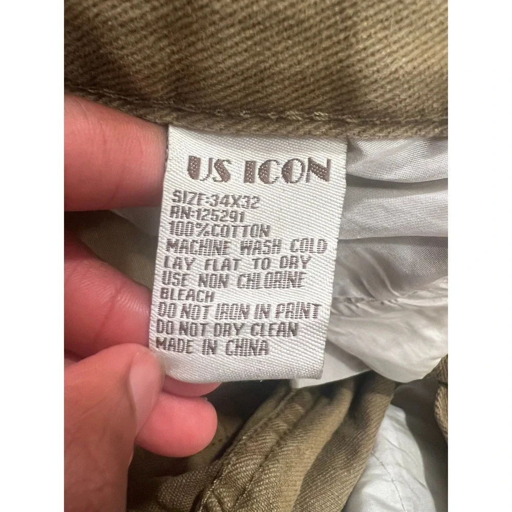 US ICON Mens Jeans Brown Denim Straight Leg Pants Utility Earth Tone Size 34x32